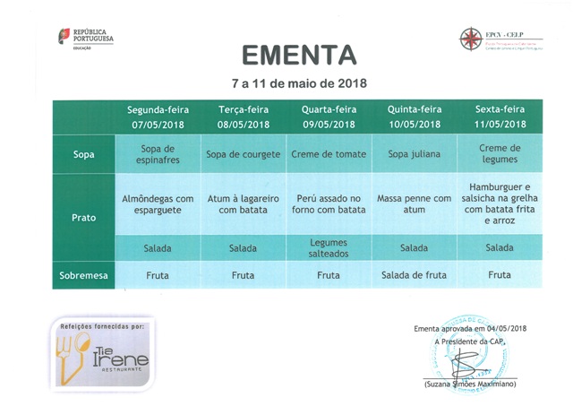 EMENTA DE 7 DE MAIO A 11 DE MAIO